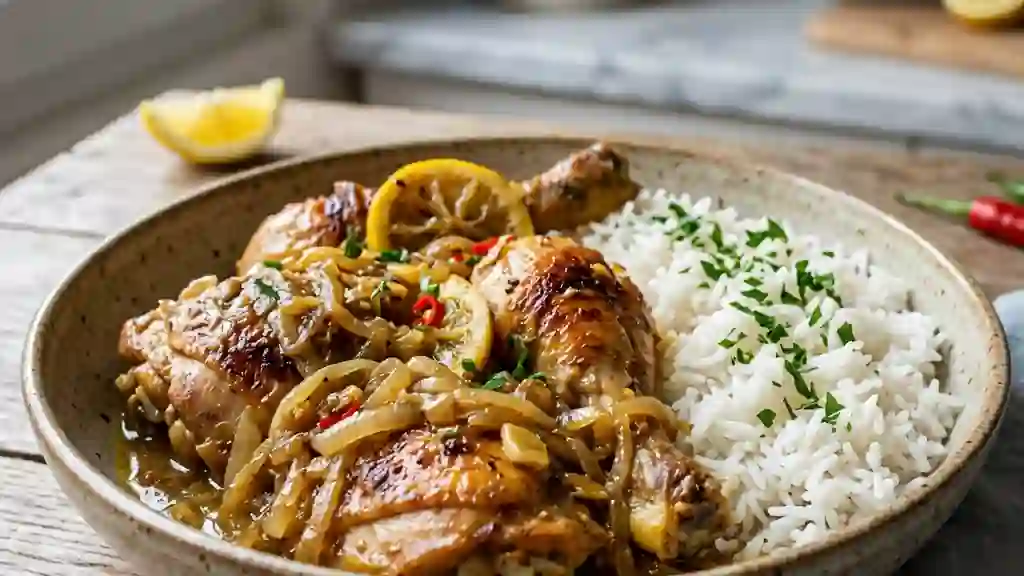 Poulet Yassa aux oignons fondants et citron - Photo de présentation