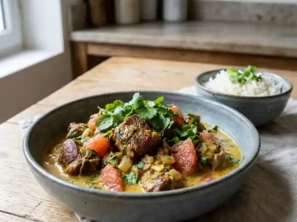 Agneau au curry et pamplemousse : plat savoureux et exotique - Photo de présentation