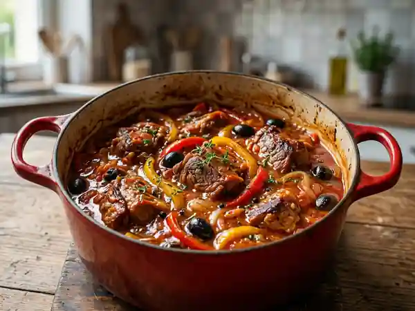 Agneau fondant aux poivrons et olives noires - Photo de présentation