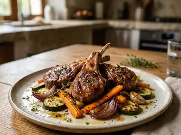 Agneau rôti au thym et légumes fondants - Photo de présentation