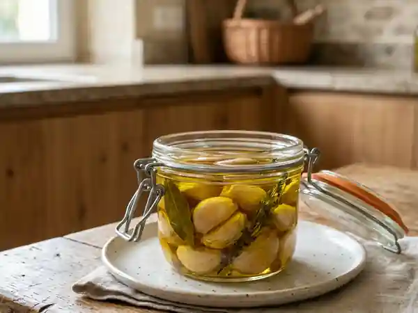 Ail nouveau confit à l'huile d'olive : recette simple et savoureuse - Photo de présentation