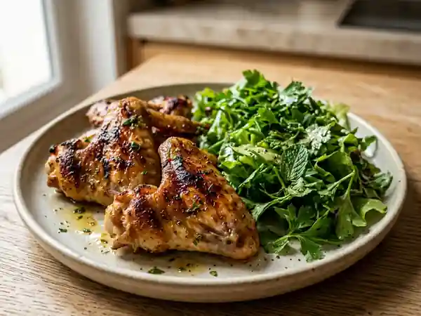 Ailerons grillés et salade d'herbes citronnée - Photo de présentation