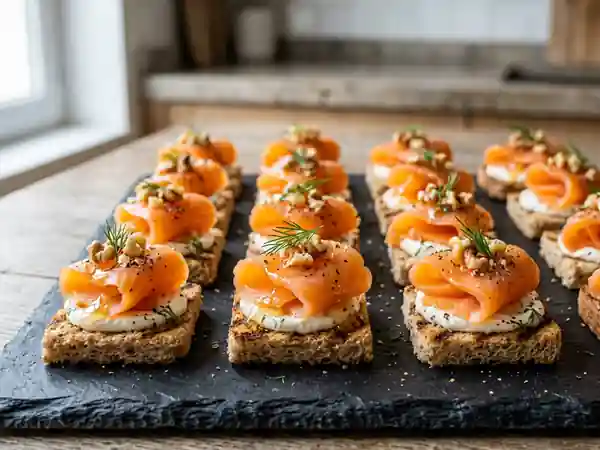 Amuse-gueules sucrés-salés au saumon fumé : bouchées gourmandes et raffinées - Photo de présentation