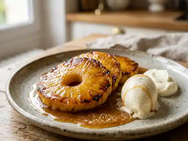 Ananas rôti et flambé au miel épicé - Photo de présentation