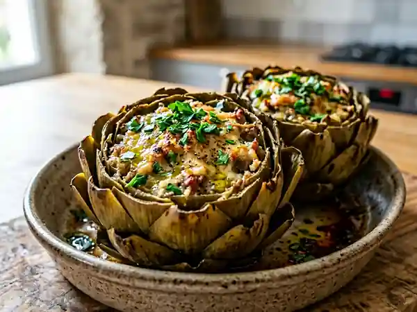 Artichauts farcis gratinés et fondants - Photo de présentation
