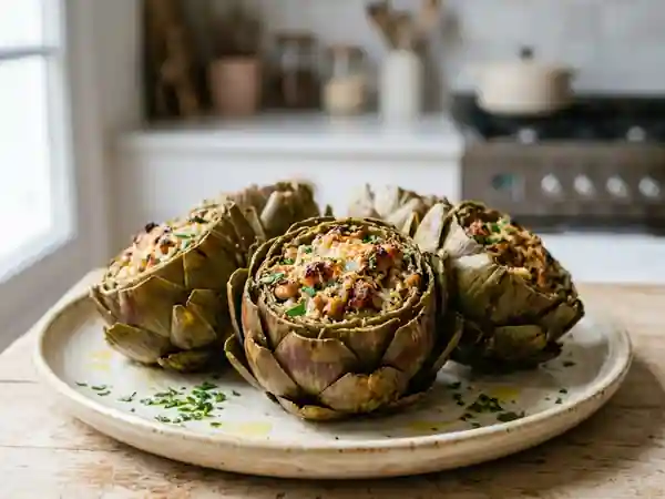 Artichauts poivradés farcis, cœur fondant et doré - Photo de présentation