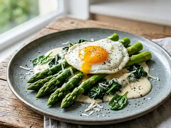 Asperges fondantes à la Florentine et parmesan - Photo de présentation