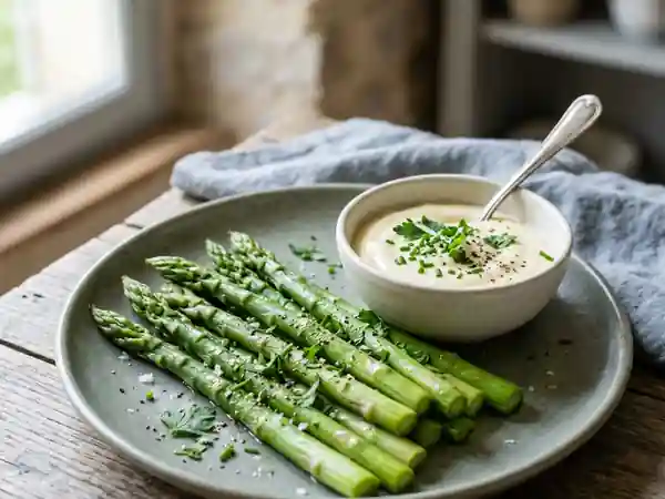 Asperges fraîches et mayonnaise légère aux petits-suisses : recette facile et gourmande - Photo de présentation