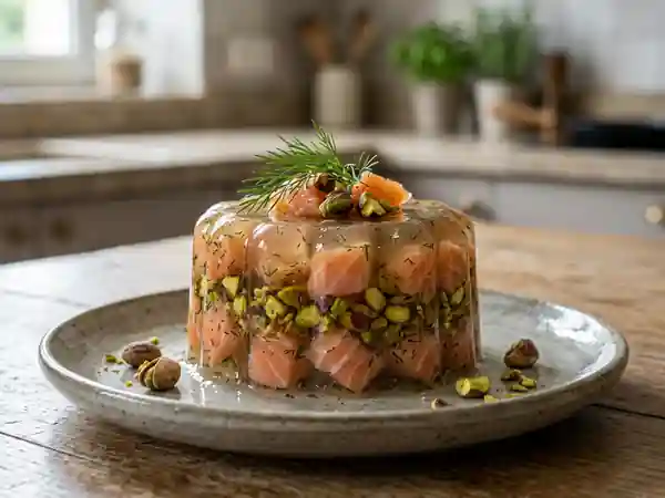 Aspic de saumon de la Vallée de l'Isle à la pistache : recette fraîche et gourmande - Photo de présentation