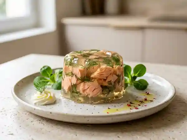 Aspic de saumon fondant et sa gelée citronnée - Photo de présentation