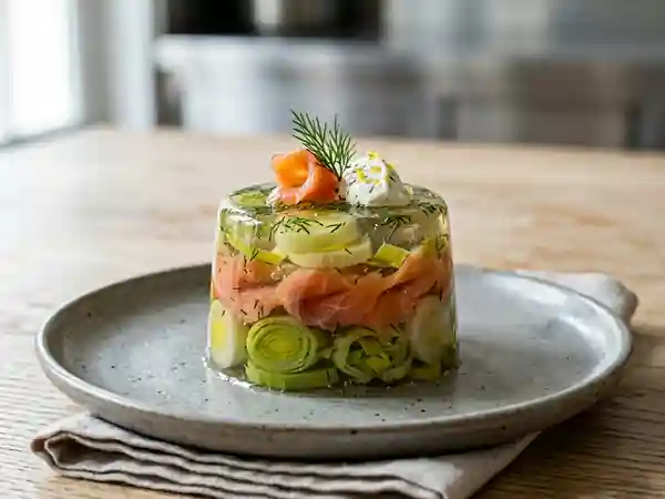 Aspic Fondant Poireau et Saumon Fumé - Photo de présentation