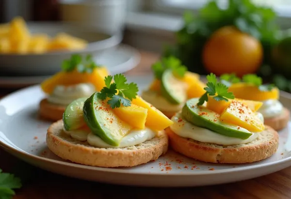 Assiette de blinis au Carré Frais aux saveurs exotiques : recette gourmande et fraîche