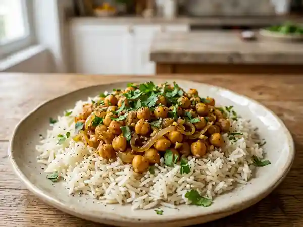 Riz basmati et pois chiches fondants au cumin - Photo de présentation