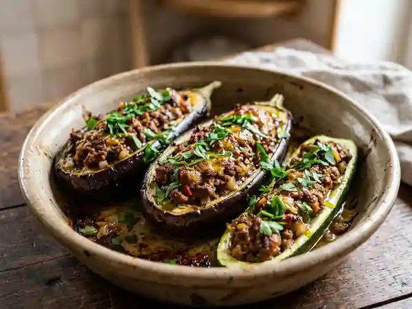 Aubergines et courgettes farcies au mouton fondant - Photo de présentation