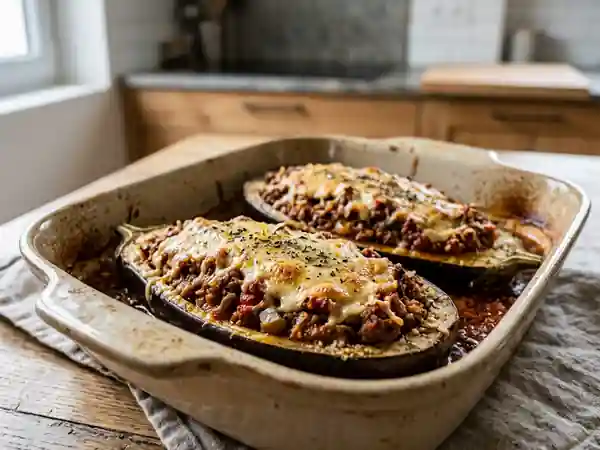 Aubergines farcies à la bolognaise fondante - Photo de présentation