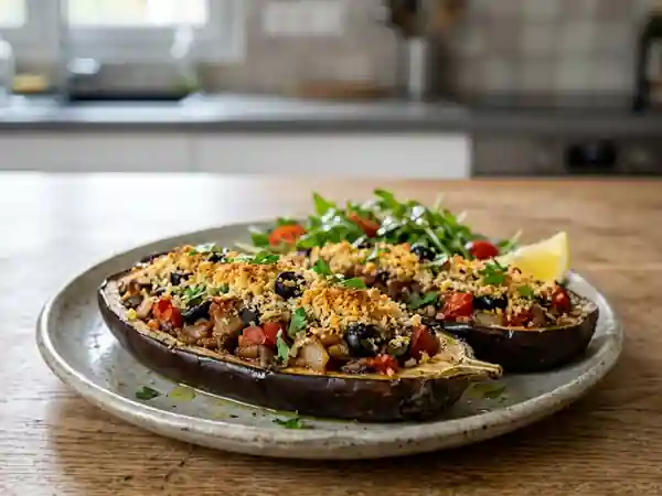 Aubergines farcies aux olives noires savoureuses - Photo de présentation