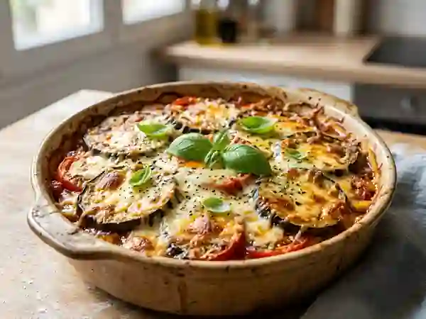 Aubergines à la mozzarella et basilic - Photo de présentation