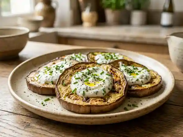 Aubergines fondantes au fromage blanc frais - Photo de présentation