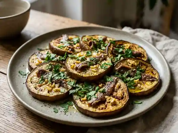 Aubergines confites aux anchois et à l'ail - Photo de présentation