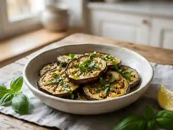 Aubergines fondantes citronnées au basilic - Photo de présentation
