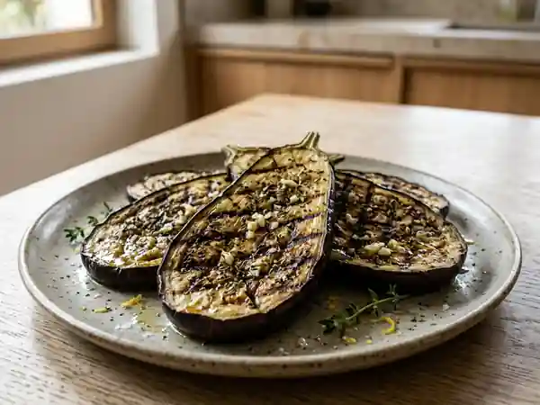 Aubergines grillées au barbecue, marinade méditerranéenne - Photo de présentation