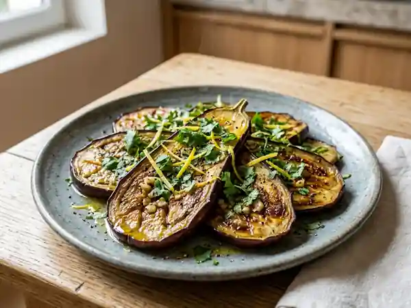 Aubergines rôties au citron et coriandre fraîche - Photo de présentation