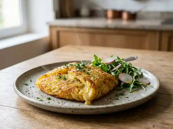 Aumônière de pommes de terre fondantes au fromage et herbes fraîches - Photo de présentation