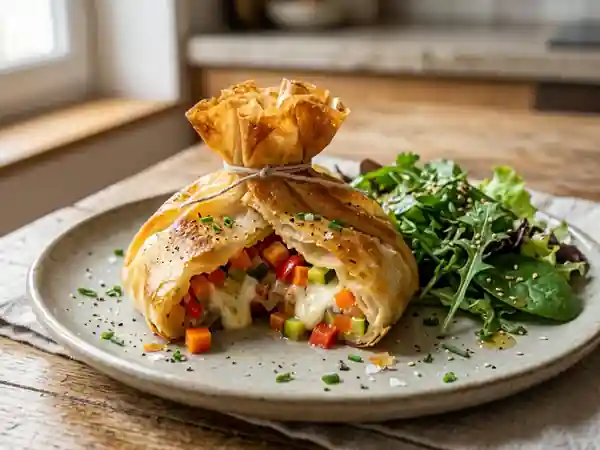Aumônière craquante aux légumes et fromage frais - Photo de présentation