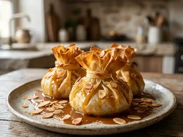 Aumônières de poires au caramel craquant - Photo de présentation