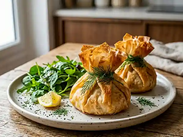 Aumônières gourmandes au saumon fumé et fromage frais - Photo de présentation