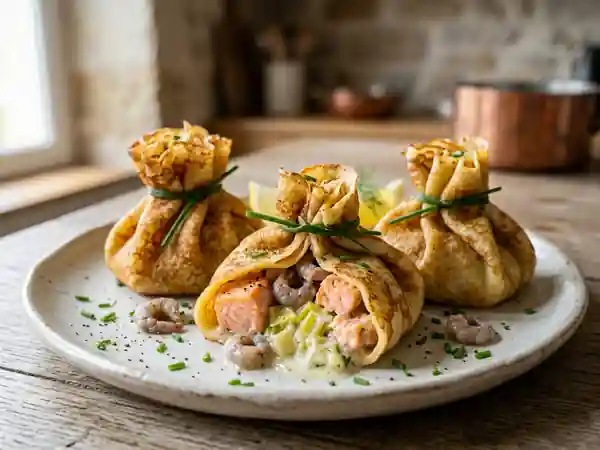 Aumônières craquantes au saumon et crevettes - Photo de présentation