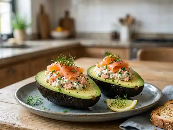 Avocats fondants au saumon et fromage frais - Photo de présentation