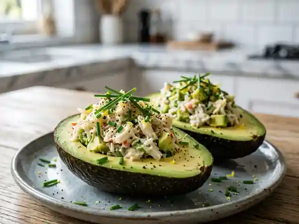 Avocats farcis au crabe frais : recette gourmande et saine - Photo de présentation