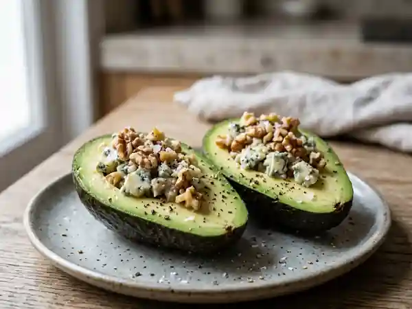 Avocats farcis au fromage bleu et noix croquantes : recette gourmande et saine - Photo de présentation