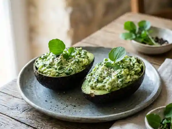 Avocats fondants et crème de cresson poivrée - Photo de présentation