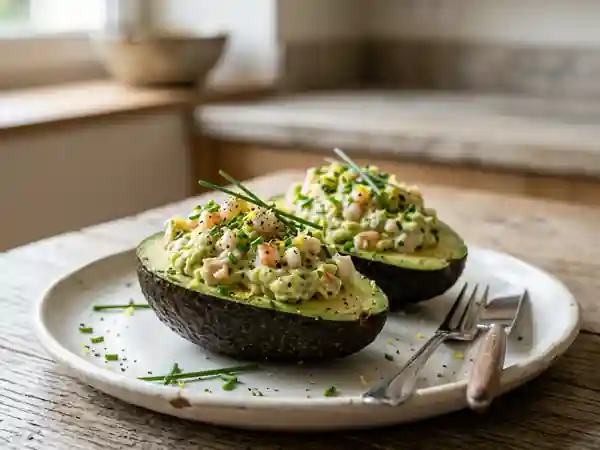 Avocats farcis aux crevettes et crème acidulée - Photo de présentation