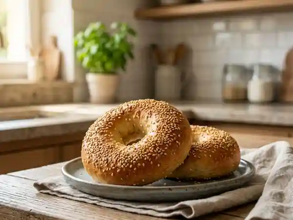 Bagels dorés au sésame et mie moelleuse - Photo de présentation