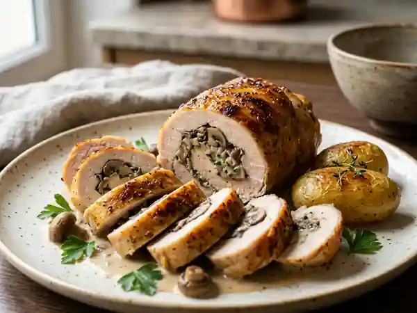 Ballottine de poulet farcie aux champignons et fines herbes - Photo de présentation