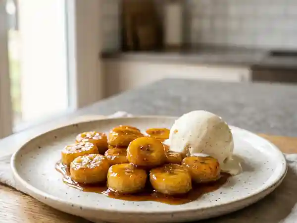 Banane caramélisée au beurre vanillé : dessert rapide et gourmand - Photo de présentation