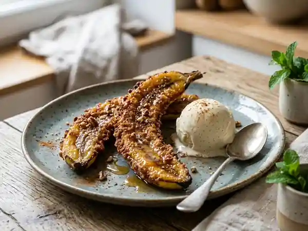 Banane en robe des champs croustillante au miel et cannelle - Photo de présentation