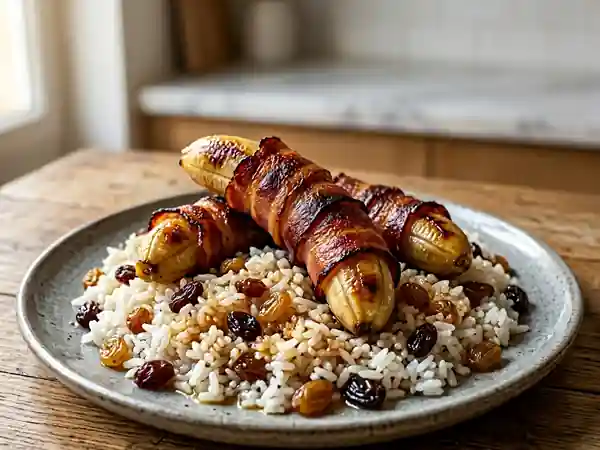 Bananes au bacon croustillant & riz sucré-salé - Photo de présentation