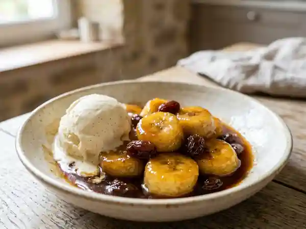 Bananes flambées au rhum et raisins - Photo de présentation