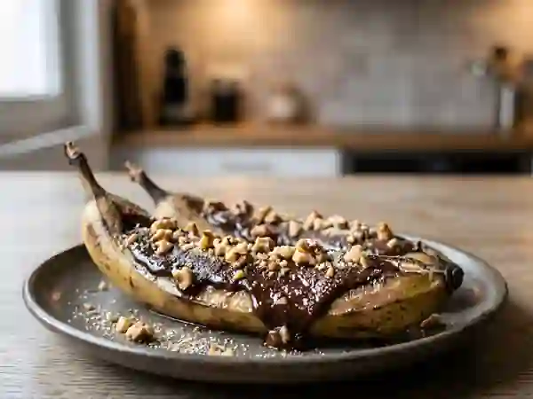 Bananes rôties, ganache fondante et noix - Photo de présentation