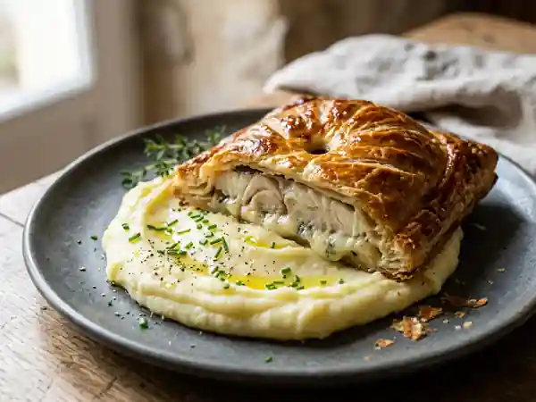 Bar feuilleté au roquefort et purée onctueuse - Photo de présentation