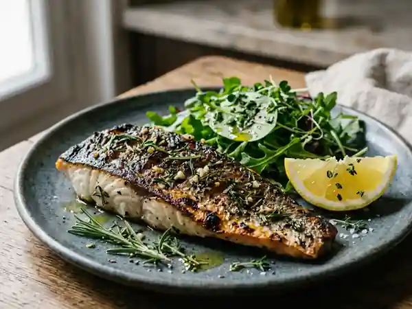 Bar grillé aux herbes fraîches et citron - Photo de présentation