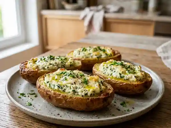 Barquettes de pommes de terre au chèvre frais et herbes fraîches - Photo de présentation