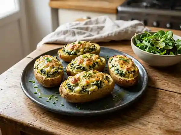 Barquettes de pommes de terre farcies aux épinards et fromage - Photo de présentation