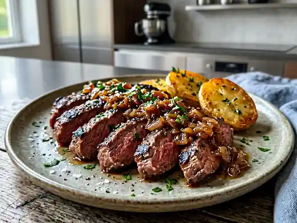 Bavette fondante aux échalotes confites - Photo de présentation