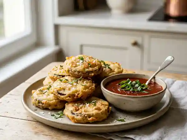Beignets d'aubergines dorés et coulis basilic - Photo de présentation