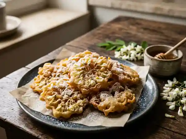 Beignets de fleurs d'acacia dorés et légers - Photo de présentation